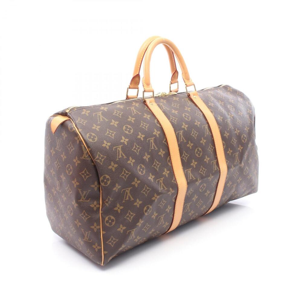 Louis Vuitton Monogram Brown Leather Canvas Bag Boston Keepall Brown